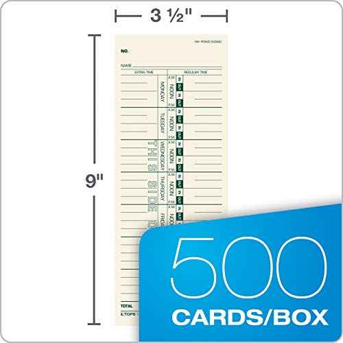 TOPS Weekly Employee Time Cards - One Sided Time Tracking Cards, Green Ink Print, 9" x 3.5", Manila Stock, Payroll Attendance Record, Ideal for Small to Large Businesses - 500 Cards (Pack of 1)
