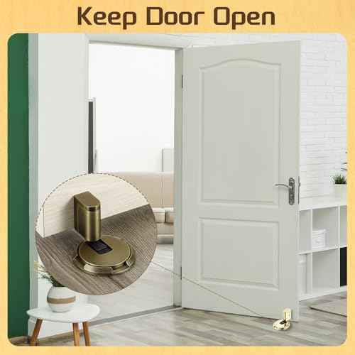 uxcell 2Pcs Magnetic Door Stopper, Silent Magnetic Floor Door Stop with Adhesive, Mechanical Floor Door Stop Shock Absorbing for Bedroom Office Bathroom, Bronze