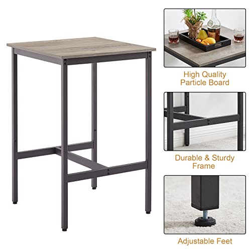 GNIXUU 3-Piece Grey Bar Table Set with Footrest, 23.62" Square Table & 12.6" Bar Stools