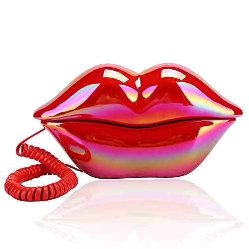 Bewinner Home Telephone, Corded Landline Phone, European Style, Fashionable Red Lips Shape, Bright Red