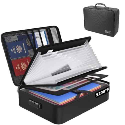 Fireproof Document Organizer Bag with Lock, 13 Labeled Pockets & Passport Pouch ? Waterproof File Folder for Home, Office & Travel
