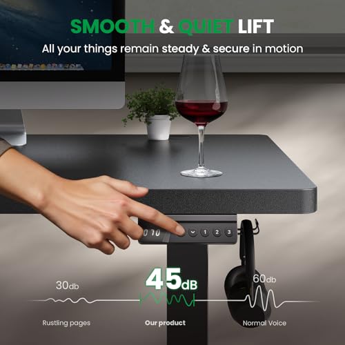DeskShow Black 60x28 Inch Electric Standing Desk with 1 Inch Thick Top & Memory Height