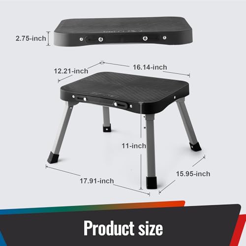 Black 11-Inch Folding Step Stool with Non-Slip Large Platform - STOODER