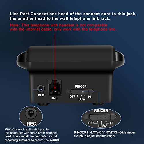 AGPtEK Corded Telephone with Headset & Dialpad for House Call Center Office - Noise Cancellation