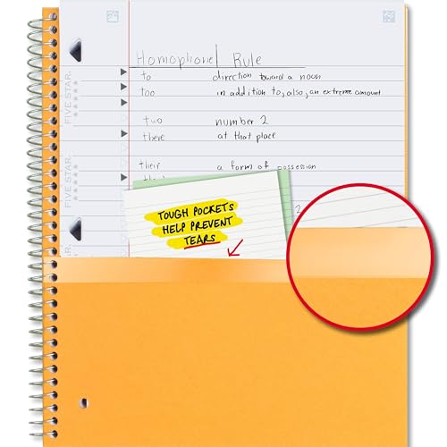 Five Star 5-Subject Spiral Notebook, Wide Ruled, Water-Resistant Cover, 8x10.5 inches, 200 Sheets, Study & Office Use