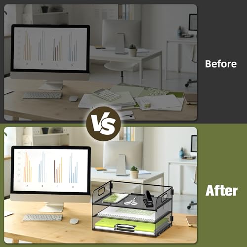 DALTACK 3-Tier Black Paper Organizer for Desk with Sliding Trays – A4 Files & Documents Storage
