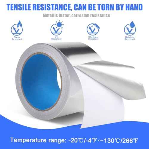 Romeda Aluminum Foil Tape, 3 inch x 65 Feet (3.9 mil), Insulation Adhesive Metal High Temperature Heavy Duty HVAC Tape, Silver for Ductwork, Dryer Vent, HVAC