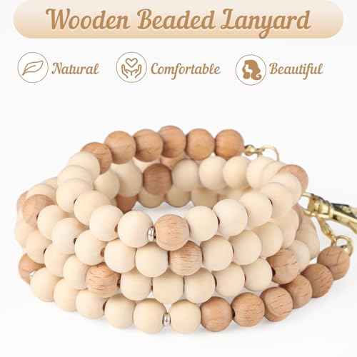 BESARME Teacher Lanyard with ID Holder Cute Wooden Beaded Lanyards for ID Card Badges Holder Retractable Badge Reel Keys Eyeglass Chains for Women