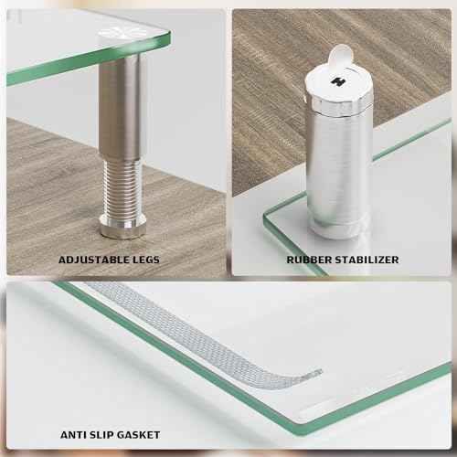 Hemudu Dual Monitor Stand -Adjustable Length and Angle Dual Monitor Riser, Desktop Organizer for PC, Computer, Laptop (Clear)