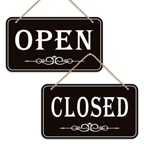 Open Closed Signs for Business, 12x6.7 Waterproof Double Sided Come In or Closed Hanging Sign, Business Open and Closed Hours Flip Sign for Stores Restaurants Bars Shops Door Window