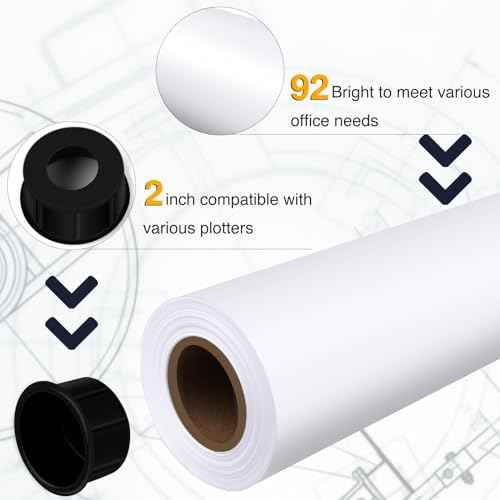 VOISEN Wide Format Plotter Paper, 24 In x 150 Ft, 2 Rolls, CAD Bond, 20lb Bond on 2" Core for CAD Ink Jet Printers