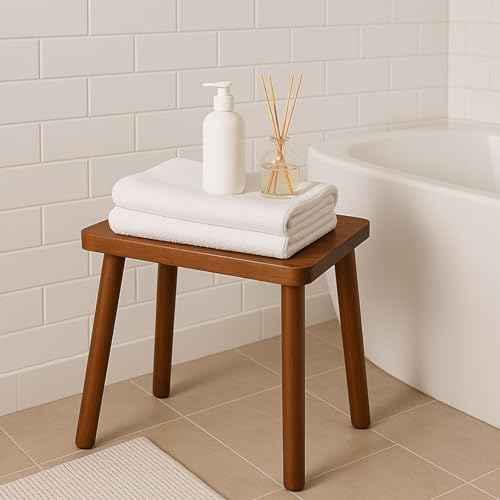 13.4inch Wooden Step Stool for Adults,Small Wooden Stool with Non-Slip Feet,Removable Plant Stand,Compact Square Design for Bedroom Office Bathroom Garden(Brown, Large)