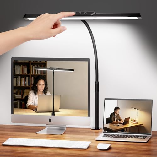 MOICO 12.8in Black LED Desk Lamp with Clamp, Dimmable & Eye-Friendly