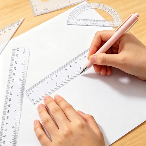 Transparent Plastic Ruler Math Set - 6'' & 12'' with Protractors & Triangle Rulers