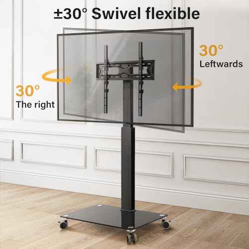 Rolling Floor TV Stand Mobile TV Cart for 27-65 inch LED Screen Universal Televisions Stand with Mount Tempered Glass Base TV Stand for Bedroom Living Room Max VESA 400x400mm