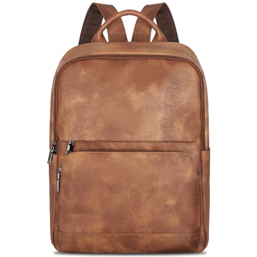 Leather Backpack for Women, Vintage 15.6 inch Laptop Backpack Purse for Women, College Casual Backpacks Ladies Computer Bags for Travel Business Work Mocha Brown