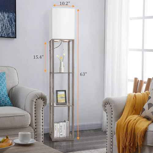 Floor Lamp with Shelves£¬Wood Corner Floor Lamps for living room tables with 3 CCT LED Bulb,Modern Display Bookshelf Nightstand Lamps,Column Standing Lamp for Bedroom Office Home Decor-Rustic Wood