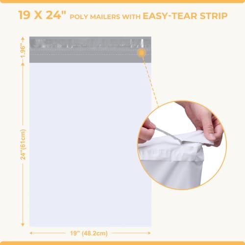 METRONIC White Poly Mailers 19x24 Inches - Pack of 25 Large Shipping Bags for Clothes