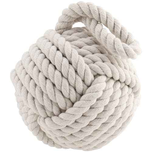 2 PCS Rope Knot Cotton Door Stop, Cream White Nautical Rope Ball Door Stopper, Heavy Knot Ball Door Stop for Bedroom Living Room Doors