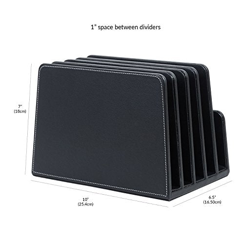 MobileVision Executive Black Desktop File Folder Organizer and Paper Tray, 5 Slot Dividers