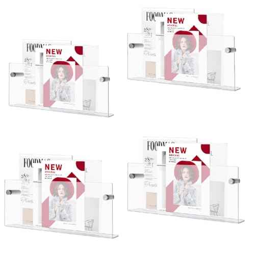 4PCS Acrylic Magazine Rack 16 Inch Wall Mount Acrylic Magazine Holder Acrylics Wall Organizer 16 Inch Floating Magazines Display Acrylics Book Shelves Walled Magazines Holder for library