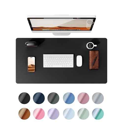 YSAGi Leather Office Desk Pad Protector, Large Mouse Pad, Non-Slip, PU Leather, Laptop Desk Blotter, Waterproof Writing Pad for Office and Home, Black, 23.6" x 13.8"