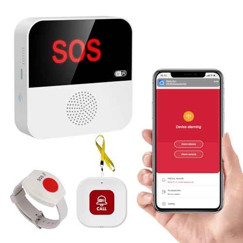 WiFi Pager, Caregiver Pagers Life Alert Systems for Seniors no Monthly Fee, 1 Receiver and 1 SOS Panic Button & 1 Watch Pager, Compatible with Tuya Smart/Smart Life APP