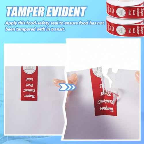 1000 Pieces Tamper Evident Stickers for Food Delivery 1.5 x 6 Inches Red Tamper Seal Proof Tape Safe Labels Sealed for Freshness Drink Food Container Pizza Boxes