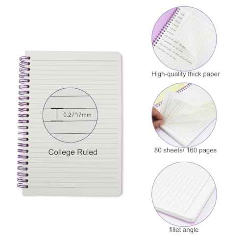 5 Pack Lined Spiral Journal Notebook for Women & Men, 8.3" x 5.7",80 Sheets/160 Pages College Ruled Notebook, A5 Plastic Hardcover Notebook for Office,School,Home
