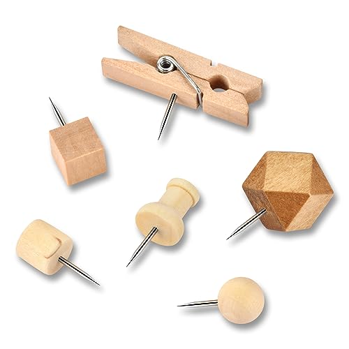Wood Push Pins 128Pcs Tacks for Bulletin Boards Cork Boards Map Wall Decor