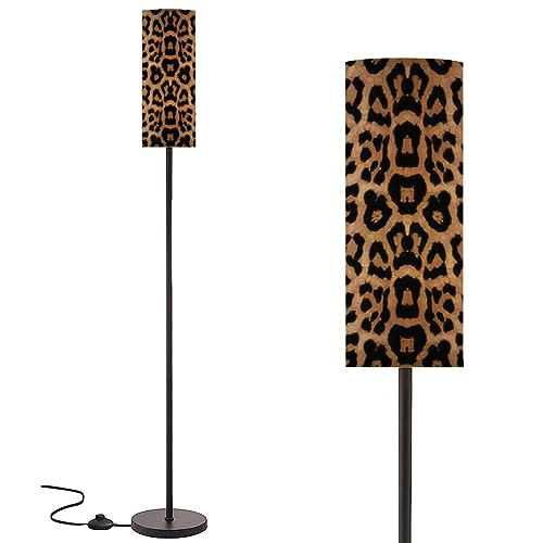 Floor Lamp for Living Room Leopard Skin Pattern Seamless Print Textile Fabric Modern Standing Lamp Remote Control Dimmable Pole Lamp Corner Tall Lamp for Office Bedroom Reading