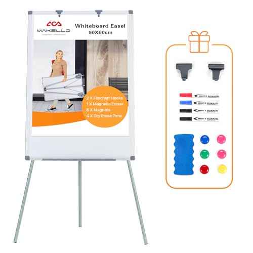MAKELLO White Board with Stand, Portable Whiteboard Easel 3'x2' for Office Classroom Home School, Adjustable Height, Aluminum Frame, 36x24in