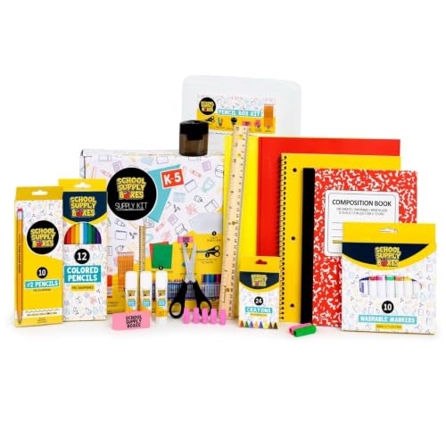 School Supply Box for Grades K-5 - 1 Box with Art & Writing Supplies