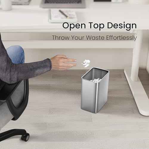 Cesun Small Bathroom Trash Can 2.1 Gallon Wastebasket, Modern Metal Garbage Can Office Waste Basket, Silver Stainless Steel Trash Bin for Bedroom, Home Office, Toilet, rv, Near Desk, Under Sink.