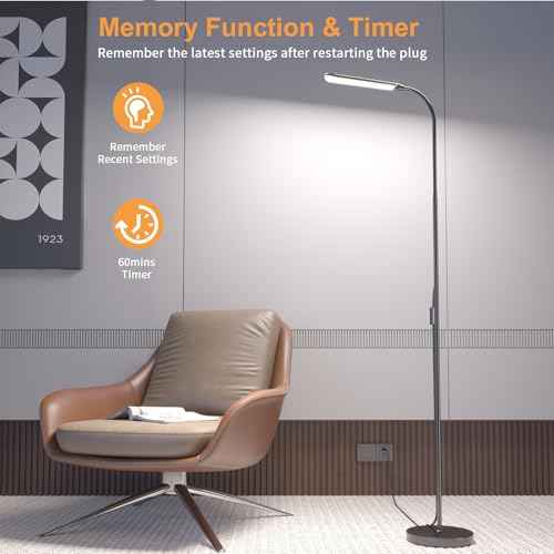 Floor Lamp, Bright 18W LED Standing Lamps for Living Room, Remote Stepless Adjustable Color and Brightness Dimmable with ON/Off Switch, Gooseneck Reading Lights for Bedroom Office, 1300LM Black