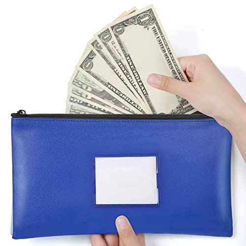 30 Pieces Money Bank Bag with Zipper Pouch for Cash 11 x 6 Inch Security Bank Deposit Bag with Clear Window Leatherette Money Cash Coin Wallet(Royal Blue)