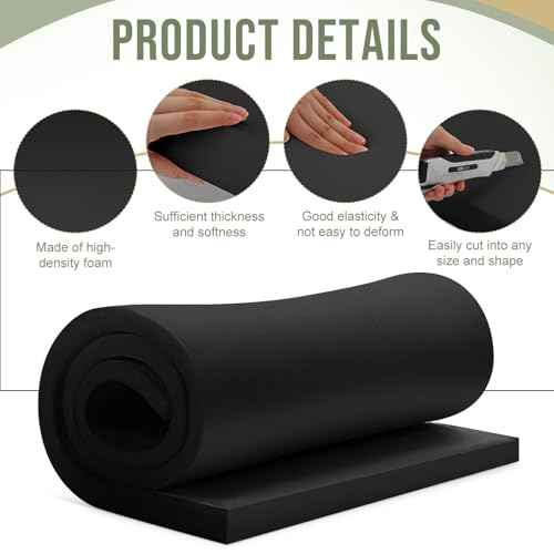 Frienda 2 Pcs Upholstery Foam 1" x 24" x 72" High Density Cushion Black Polyurethane Craft Foam Padding for Seat Replacement DIY Projects Chairs Headboards Sofas Home