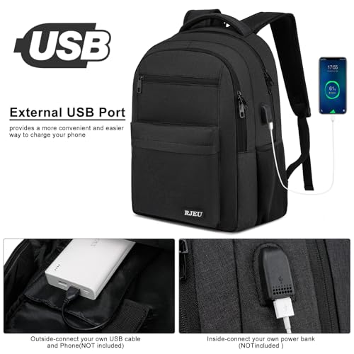 School Backpack for Teen Boys & College Students - 17.3 Inch Laptop Backpack, Ergonomic Anti-Theft Bookbag with USB Charging Port for High School, University, Black