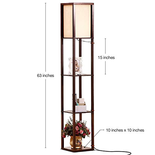 Brightech Maxwell - Modern Shelf Floor Lamp with Lamp Shade and LED Bulb - Corner Display Floor Lamps with Shelves for Living Room, Bedroom and Office - Havana Brown