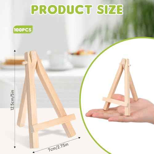100 Pcs Mini Wood Display Easel Stands 5 Inch Small Wooden Canvas Easels A-Shaped Tripod Small Easels Arts Crafts Easels for Small Canvas Holder, Crafts, Signs, Photos, DIY Crafts, Home Decoration