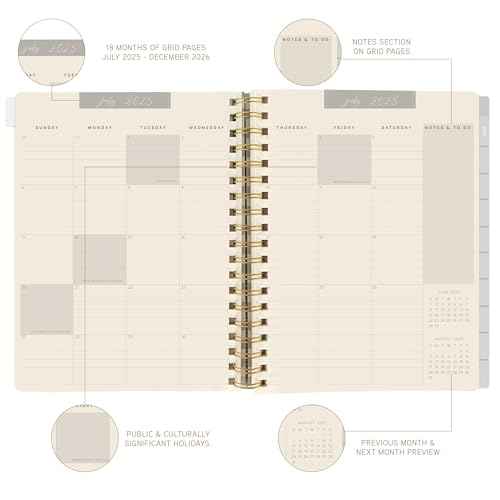 18 Month Planner/Calendar by Graphique, July 2025 ? Dec. 2026 Checkerd Peanuts Hardbound Spiral Planner, Monthly Tabs, Holidays, Reminder Stickers, 6¡± x 8¡±