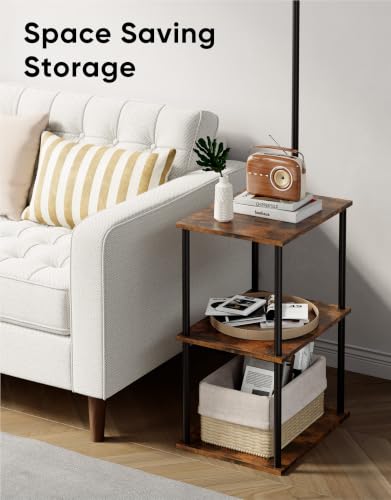 Rustic Brown Floor Lamp with Table - Night Stand & End Side Table for Living Room