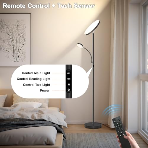 Floor Lamp-42W/4200LM Super Bright Floor Lamp,Dimmable 2-in-1 LED Standing Lamp with Reading Light,69" Tall Standing Lamp with Remote & Touch Control,Modern Floor Lamps for Bedroom,Living Room,Office