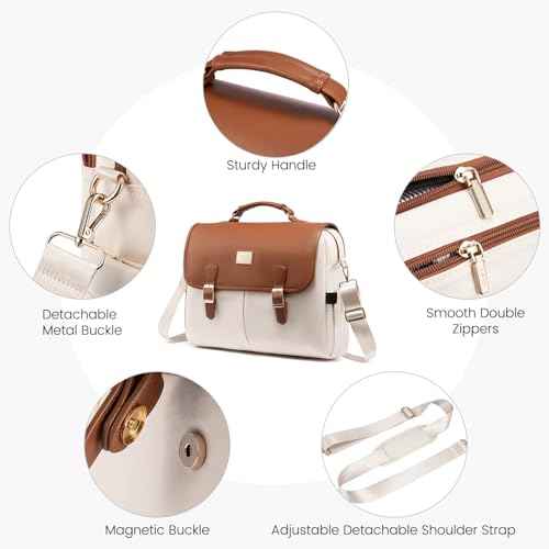 LOVEVOOK Laptop Bag for Women, 15.6 inch Large Capacity Computer Briefcase Case, Crossbody Messenger Bag, Office Business Work Bags Purse for Travel Gifts, Brown-beige