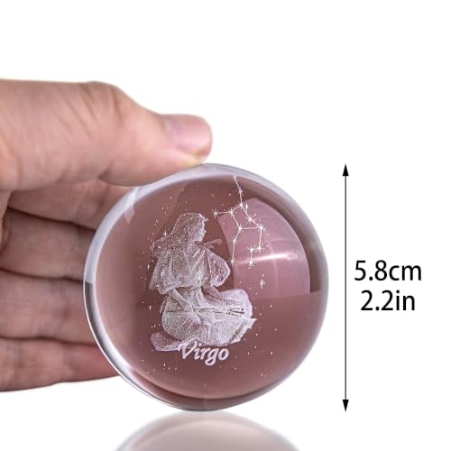 Virgo Constellation Crystal Ball Paperweight 3D Inner Carving Feng Shui Decor