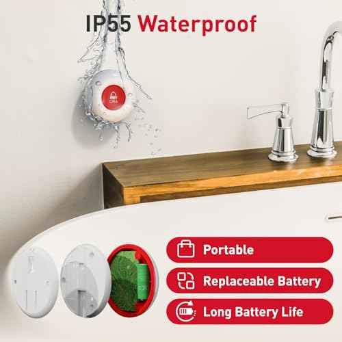CallToU Elderly Monitoring Call Button Wireless Caregiver Pager Smart Senior System with Light Personal Buzzer Alarm 2 Portable Transmitters 1 Plugin Receiver
