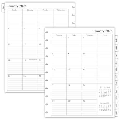 newestor 2025-2026 Monthly Planner Refill for 11-Discbound Notebooks, Oct 2025 to Dec 2026, Two Pages Per Month, Letter Size, 8-1/2" x 11"