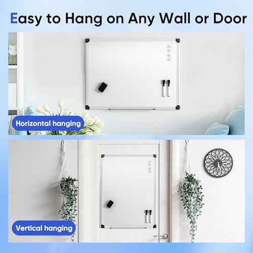 VUSIGN 24" x 18" Magnetic Whiteboard for Wall, Dry Erase Board with Silver Frame, Hanging White Board for Office, Home, School, Dorm ? Includes Markers, Magnets & Eraser