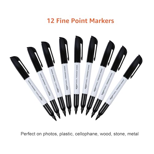 Amazon Basics Fine Tip Permanent Markers Black 12 Pack - Writing & Drawing