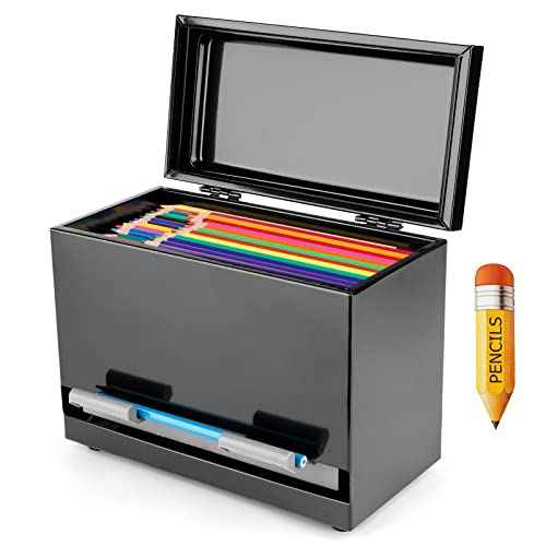 Stainless Steel Pencil Dispenser/Pen Holder for Classroom Home Restaurant for Bulk Pencils Storage/Unwrapped Drinking Straws Storage (Black)